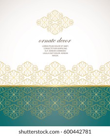 Vector decorative frame  in eastern style. Elegant element for design template, place for text.Floral border. Lace decor for birthday and greeting card, wedding invitation.