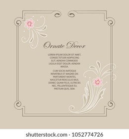 Vector decorative frame. Elegant element for design template, place for text.Floral border. Lace decor for birthday and greeting card, wedding invitation.