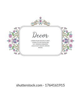 Vector decorative frame. Elegant element for design template, place for text. Floral border. Lace decor for birthday and greeting card, wedding invitation.