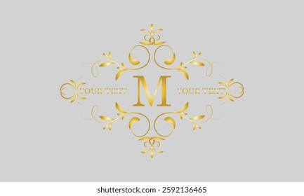 Vector decorative frame. Elegant element for design template, place for text and letter M. Floral logo, emblem, business sign.