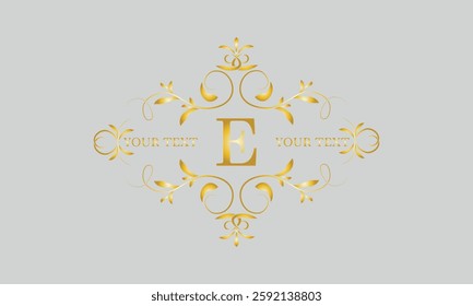 Vector decorative frame. Elegant element for design template, place for text and letter E. Floral logo, emblem, business sign.