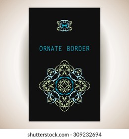 Vector decorative frame. Elegant element for design template, place for text.Floral border. Lace decor for birthday and greeting card, wedding invitation.Black background.