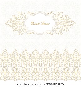 Vector decorative frame. Elegant element for design template, place for text.Floral border. Lace decor for birthday and greeting card, wedding invitation. Line art decor.