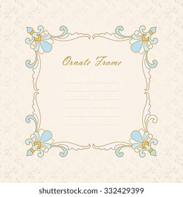 Vector decorative frame. Elegant element for design template, place for text.Floral border. Lace decor for birthday and greeting card, wedding invitation.