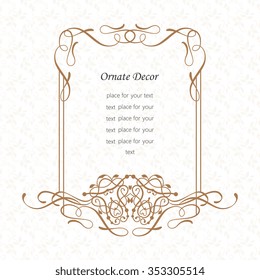 Vector decorative frame. Elegant element for design template, place for text. Floral border. Lace decor for birthday and greeting card, wedding invitation.