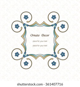 Vector decorative frame. Elegant element for design template, place for text. Floral border. Lace decor for birthday and greeting card, wedding invitation.