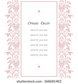 Vector decorative frame. Elegant element for design template, place for text. Floral border. Lace decor for birthday and greeting card, wedding invitation.