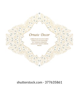 Vector decorative frame. Elegant element for design template, place for text. Floral border. Lace decor for birthday and greeting card, wedding invitation.
