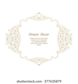 Vector decorative frame. Elegant element for design template, place for text. Floral border. Lace decor for birthday and greeting card, wedding invitation.