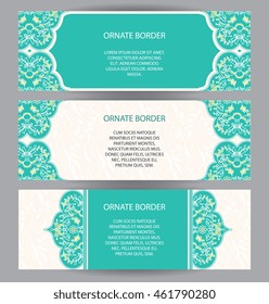 Vector decorative frame.Set Elegant element for design template, place for text.Floral border. Lace decor for birthday and greeting card, wedding invitation.