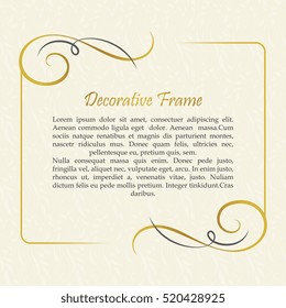 Vector Decorative Frame. Elegant Element For Design Template, Place For Text.Floral Border. Lace Decor For Birthday And Greeting Card, Wedding Invitation.