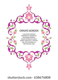 Vector decorative frame. Elegant element for design template, place for text. Floral border. Lace decor for birthday and greeting card, wedding invitation.