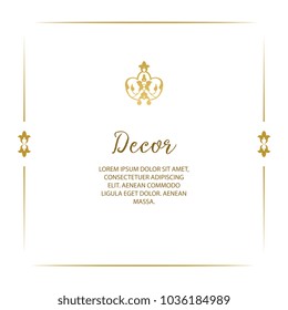 Vector decorative frame. Elegant gold element for design template, place for text.Floral border. Lace decor for birthday and greeting card, wedding invitation.