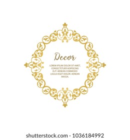 Vector decorative frame. Elegant gold element for design template, place for text.Floral border. Lace decor for birthday and greeting card, wedding invitation.
