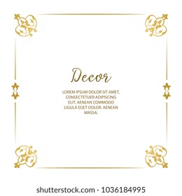 Vector decorative frame. Elegant gold element for design template, place for text.Floral border. Lace decor for birthday and greeting card, wedding invitation.