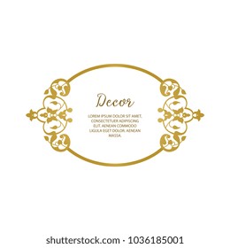 Vector decorative frame. Elegant gold element for design template, place for text.Floral border. Lace decor for birthday and greeting card, wedding invitation.
