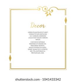Marco decorativo vectorial. Elegante elemento dorado para plantilla de diseño, lugar para text.Borde floral. Decoración acogedora para cumpleaños y tarjeta de felicitación, invitación a la boda.