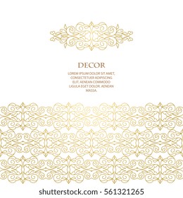 Vector decorative frame. Elegant  gold element for design template, place for text. Floral border. Lace decor for birthday and greeting card, wedding invitation.