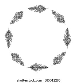 Vector Decorative frame from Feathers. Tribal design, Tattoo. 