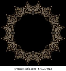 Vector decorative frame. Gold on black background.