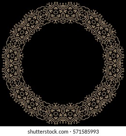Vector decorative frame. Gold on black background.
