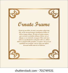 Vector decorative frame with golden gradient. Elegant element for design template with place for text. Floral border. Lace decor for birthday and greeting card, wedding invitation.