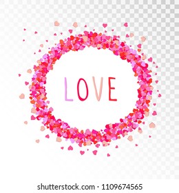 Vector decorative frame with hearts and hand drawn inscription Love.