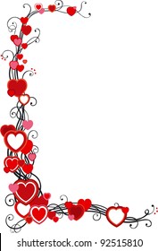 Vector decorative frame with hearts  on white background