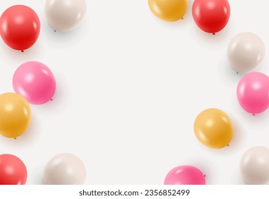 Vector decorative frame for invitation or greeting card with colorful realistic balloons and space for your text