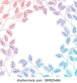 Vector decorative frame with leaves. Greeting card, posters, flyers, brochures, invitation, wedding and save the date card template