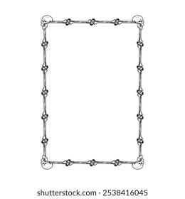 Quadro decorativo vetorial feito de crânios e ossos. Estilo antigo europeu tradicional. Fronteira para a decoração de diplomas, certificados. Desenho para design. Ilustração vetorial.