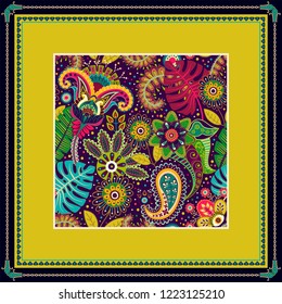 Vector decorative frame with pattern. Color print in frame