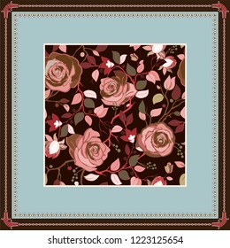 Vector decorative frame with pattern. Color print in frame