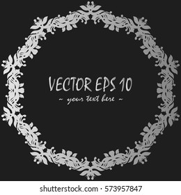 Vector decorative frame with place for text. Silver on black background.