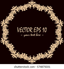 Vector decorative frame with place for text. Gold on black background.