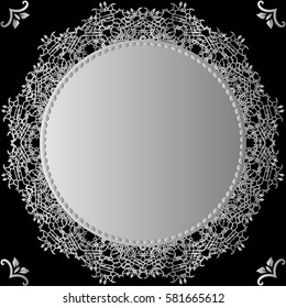 Vector decorative frame with place for text. Silver-gray on black background.