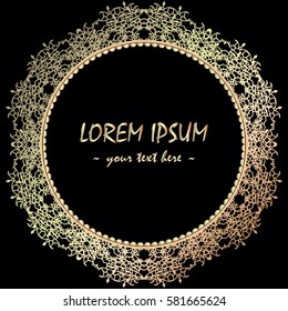 Vector decorative frame with place for text. Gold on black background.