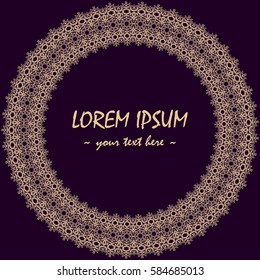 Vector decorative frame with place for text. Golden on dark background.