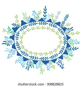 Vector decorative frame with plants and leaves. Nature elements. Floral doodles.