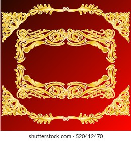 Vector decorative frame retro vector gold frame on red background. Premium design element