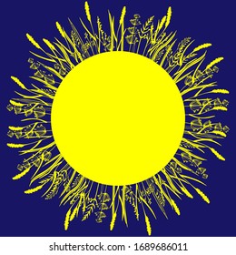 Vector decorative frame - sun with different plants herbs for your design