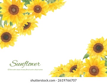 Vector decorative frame of sunflowers painted in watercolor
