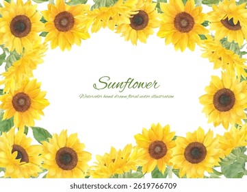 Vector decorative frame of sunflowers painted in watercolor
