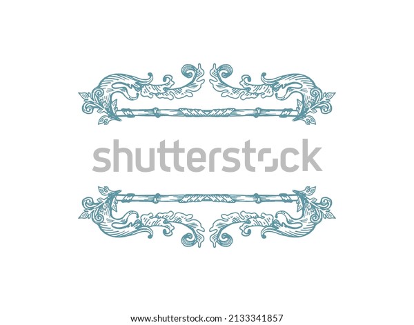 Vector decorative frame swirl scroll divider in\
Baroque or Victorian vintage retro style, empty engraved label\
scroll monogram