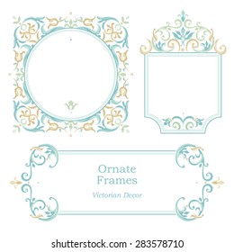 Vector decorative frame in Victorian style. Elegant element for design template, place for text. Pastel floral border. Lace decor for birthday and greeting card, wedding invitation, Thank you message.