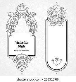 Vector decorative frame in Victorian style. Elegant element for design template. Outline floral border. Line art decor for birthday and greeting card, wedding invitation, Thank you message.