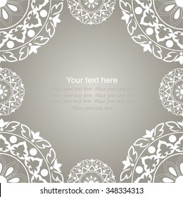 Vector decorative frame in Victorian style. Elegant element for design template, place for text. Pastel floral border. Lace decor for birthday and greeting card, wedding invitation, Thank you message.