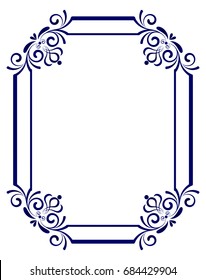 Vector decorative frame in Victorian style, Elegant element for design template, place for text, blue floral border, Lace decor for birthday and greeting card, wedding invitation, certificate
