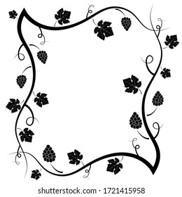 Vector decorative frame of vine on a white background. Black-white ornate silhouette. An element of your design.