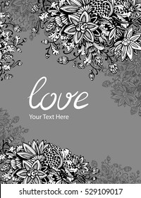 Vector decorative frame. Vintage ornament background. Original hand drawn illustration. Wedding love design. Valentines day card.